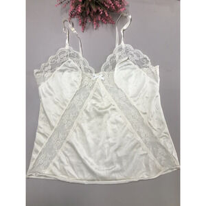 Vintage Texsheen Ivory Coquette Camisole Spaghetti Strap Top Lace Detail Sz Lg